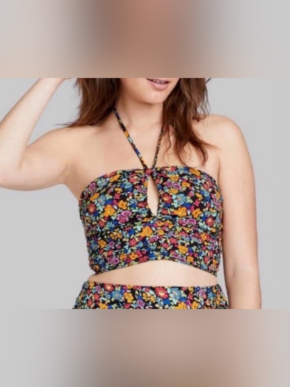 NWT Wild Fable Floral Halter Bandeau Crop Top - Black Multi Size S